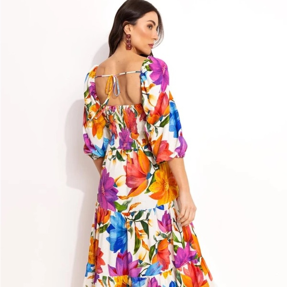 FARM RIO Floral Puff-Sleeve Maxi Dress - Multicolor